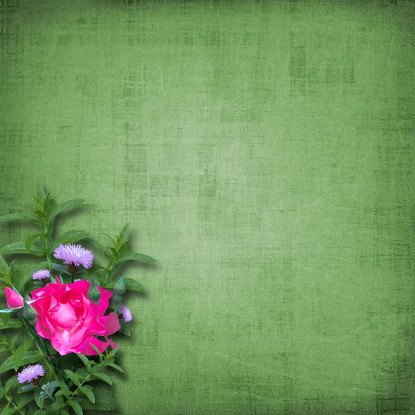 Grunge papír s partou květin na — Stock fotografie