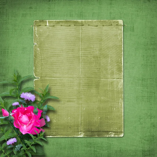 Grunge papír s partou květin na — Stock fotografie