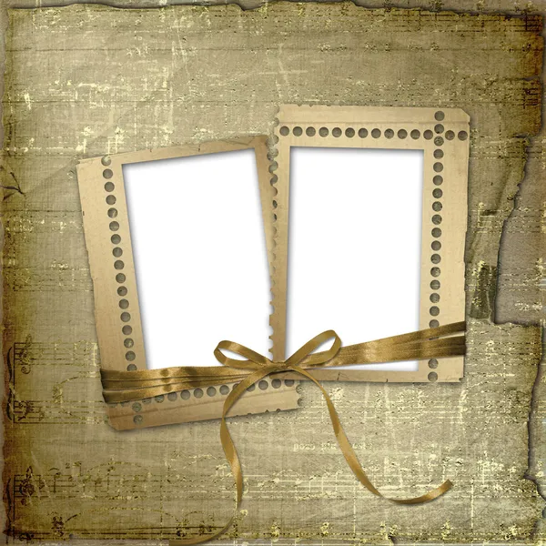 Grunge frames with ribbon and bow on the — Stock Photo, Image