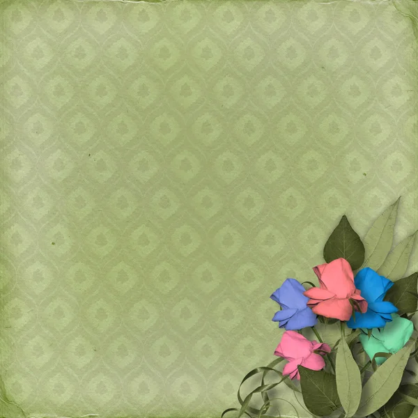 绿色装饰背景与花卉 — 图库照片