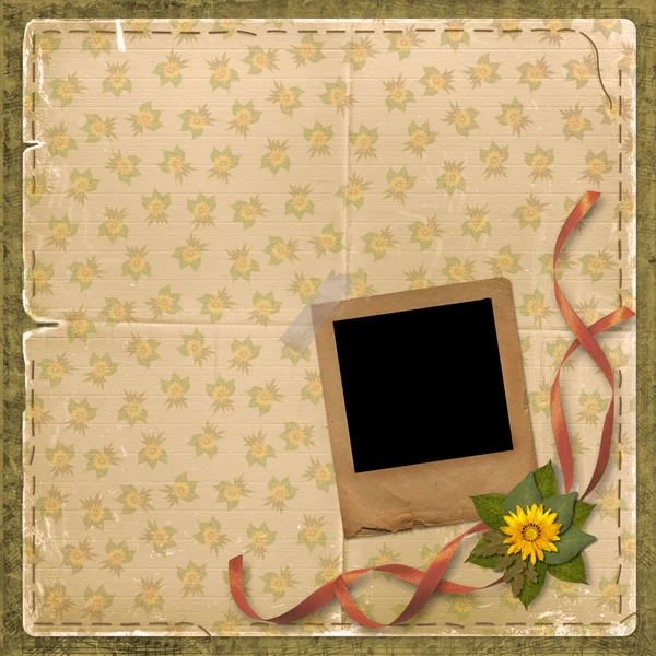 Beige floral background with Old photofr — Stock Photo, Image