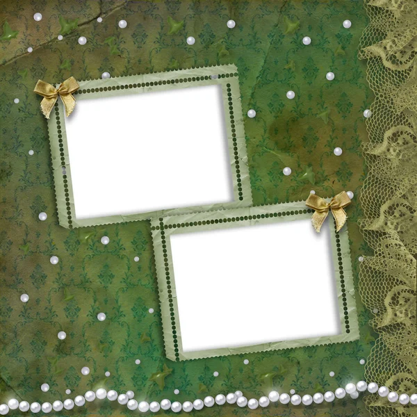 Frame voor foto met parels en lace — Stockfoto