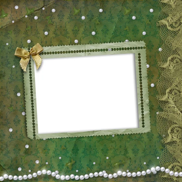 Marco para la foto con perlas y encaje — Foto de Stock