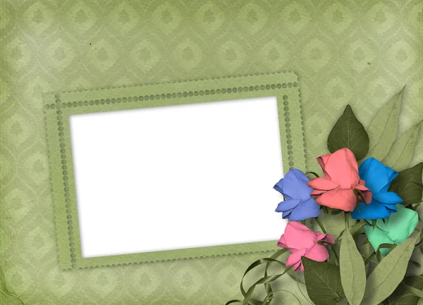 Green ornamental background with frame a — Stock Photo, Image