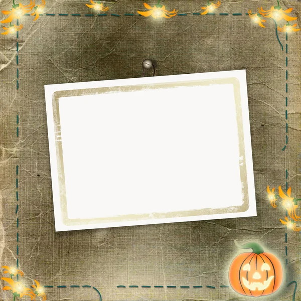 stock image Frame for photo with pumpkin and flowers