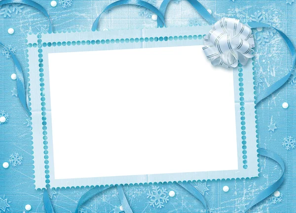 Kar taneleri ve yay o Noel kartı — Stok fotoğraf