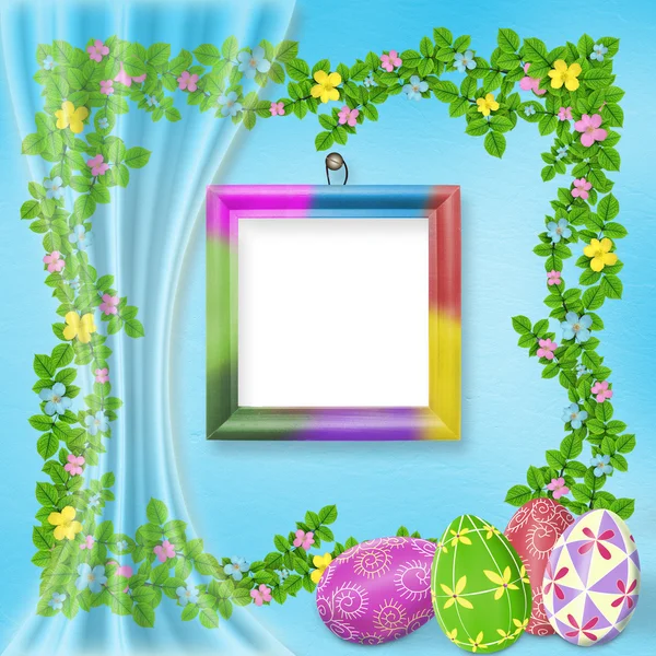 Pastellfärgade bakgrunden med färgade ägg — Stockfoto