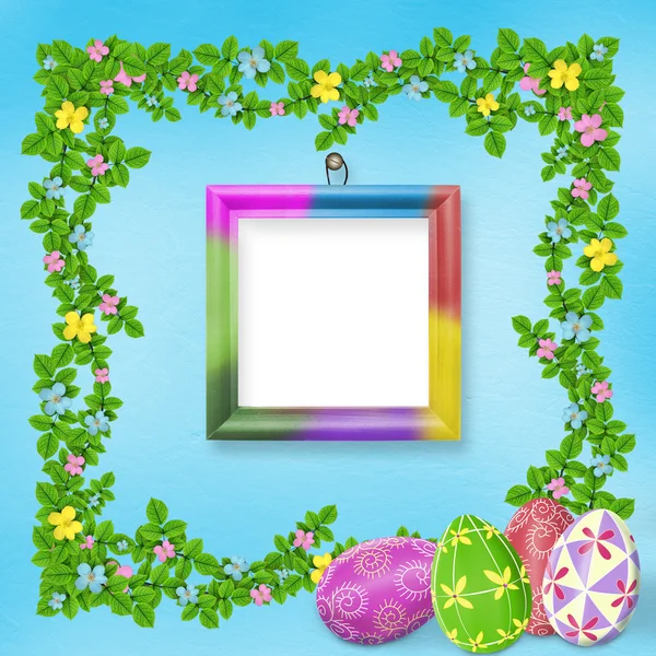 Pastel background with colored eggs — Stock Photo, Image