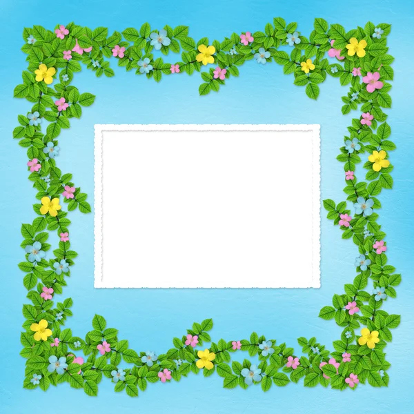 Gesneden frame met bloem garland — Stockfoto
