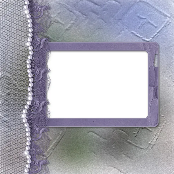 Quadro de lilás para foto com pérolas — Fotografia de Stock