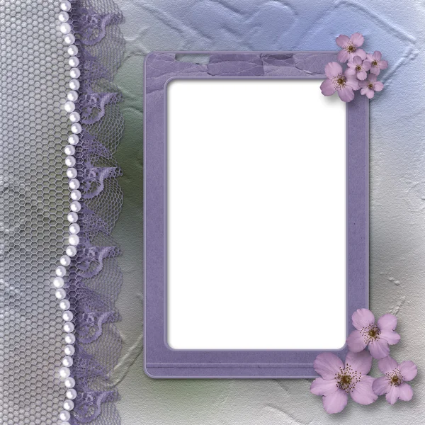 Quadro de lilás para foto com pérolas — Fotografia de Stock