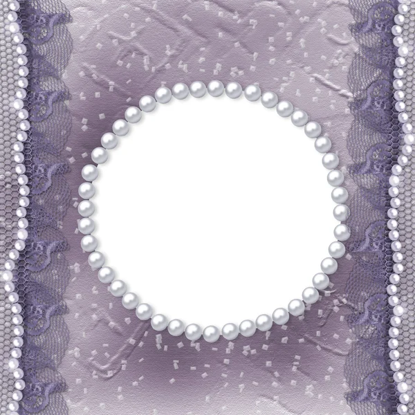 Grunge lilac frame for photo with pearls and lac — Stock Photo, Image