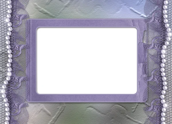 Grunge fialový rám s perlami — Stock fotografie