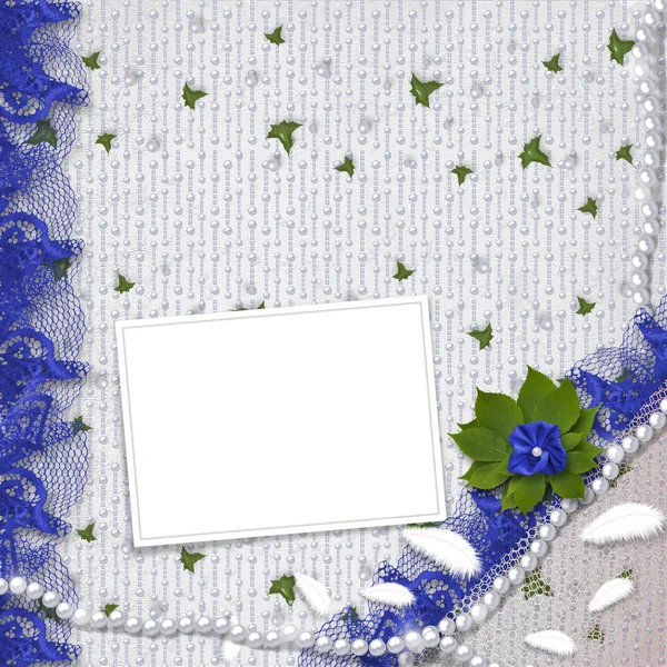 Frame with pearls and bunch of flower — Stock Photo, Image