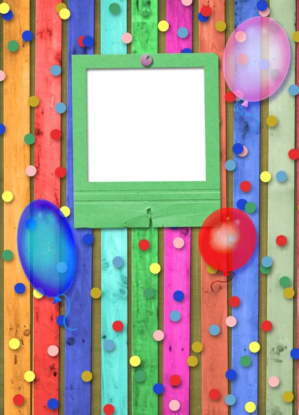 Corrediça velha com balões e confetes — Fotografia de Stock