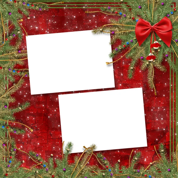 Cartão de felicitações para o feriado, com uma fita vermelha — Fotografia de Stock
