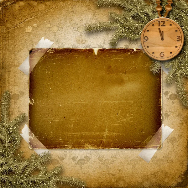 Reloj antiguo cara con y firtree — Foto de Stock