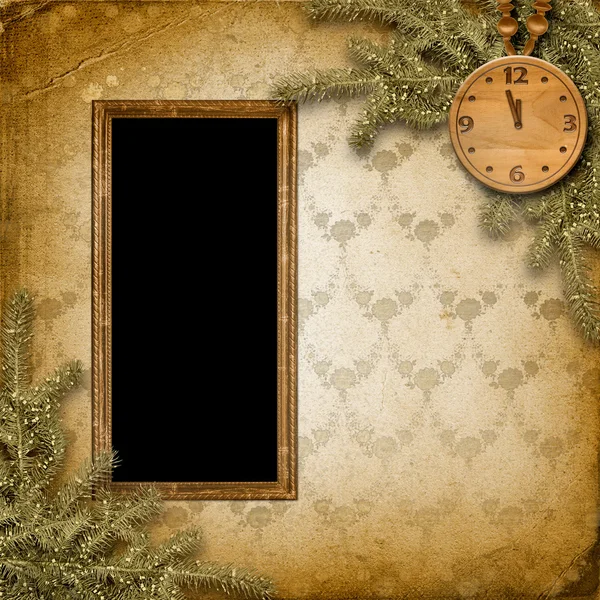 Antieke clock gezicht met en firtree — Stockfoto