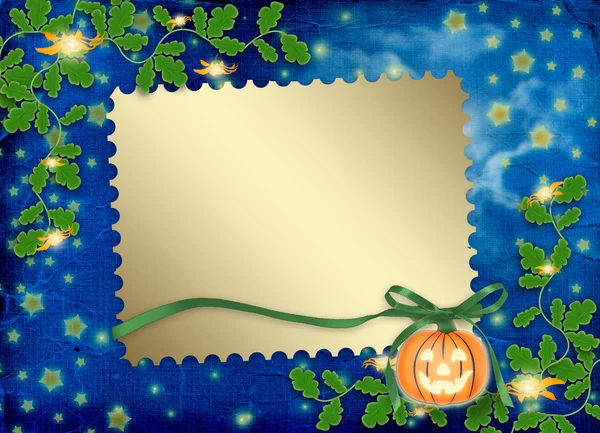 Frame with pumpkin and flowers — Stock Photo, Image