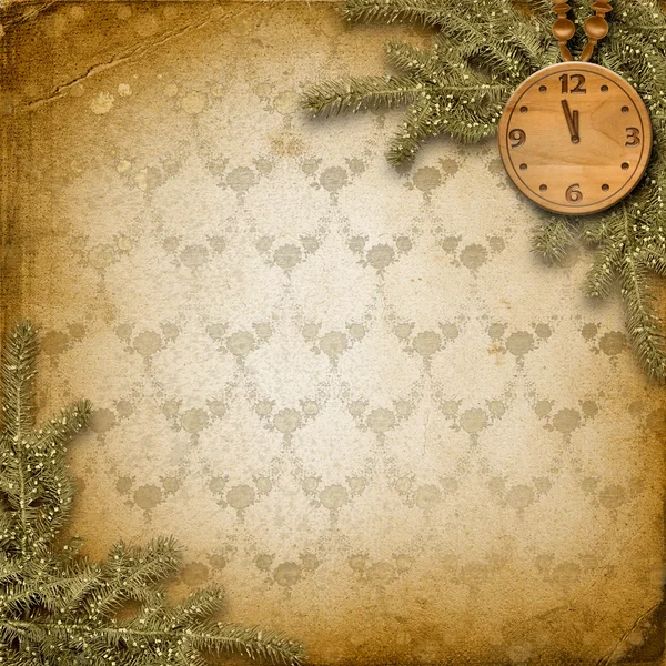 Relógio antigo rosto com e firtree — Fotografia de Stock
