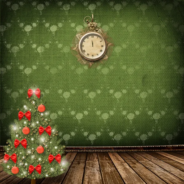Julgran med bollar och rosetter Royaltyfria Stockfoton