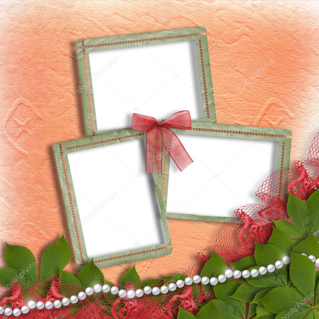 Three grunge frames with bow