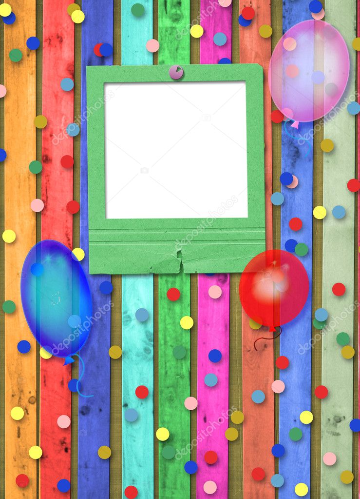 Old slide with balloons and confetti