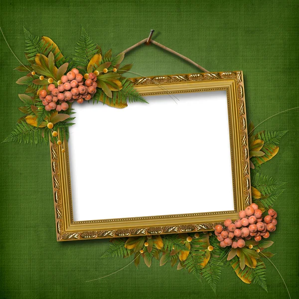 Picture gold frame with bunch — Stock Photo, Image