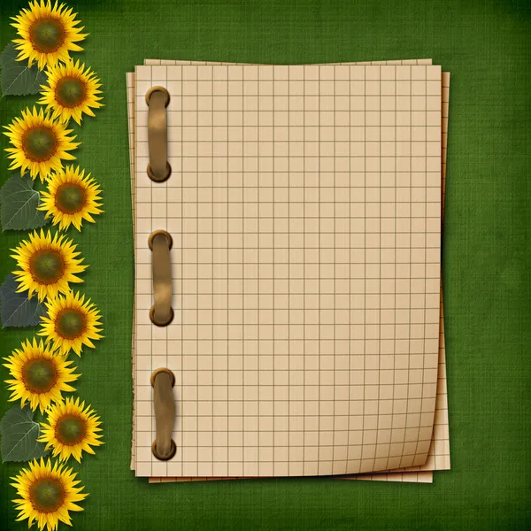 Grunge notitieboekje met zonnebloemen — Stockfoto