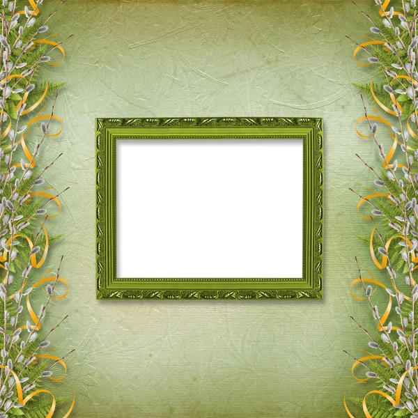 Victorian frame with bunch of willows — Stock Photo, Image