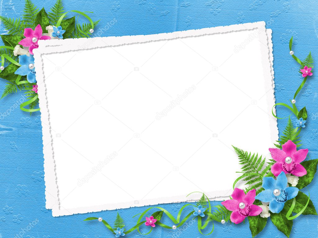 Frame with blue and pink orchids