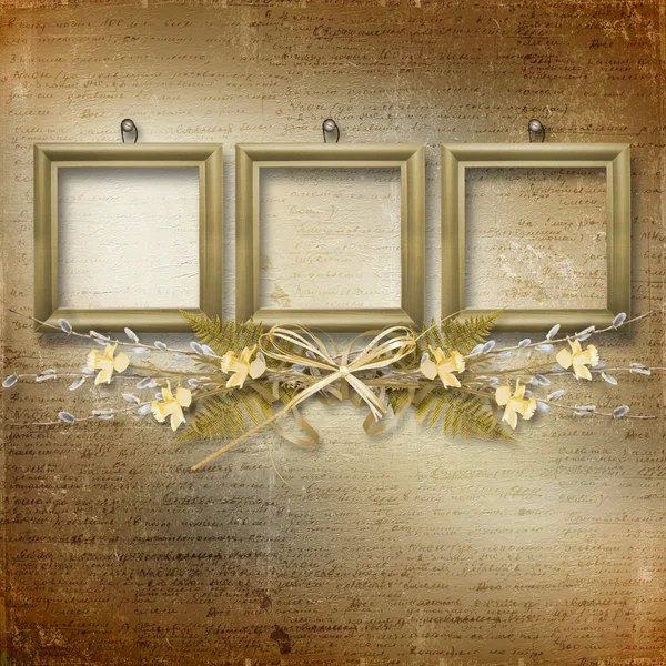 stock image Wooden frames with bunch of willow