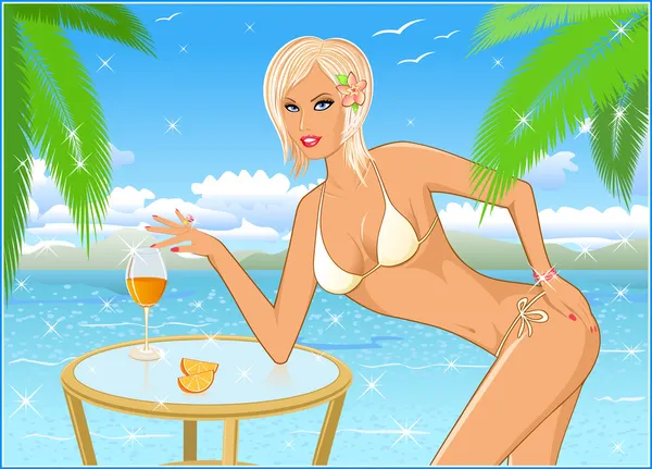 Meisje de blonde op strand — Gratis stockfoto