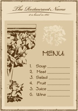 Vintage menü Restoran dikey