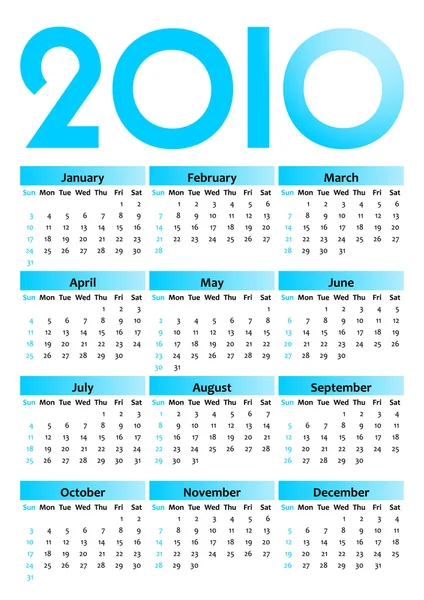 Календар на 2010 тигрового синього — стоковий вектор