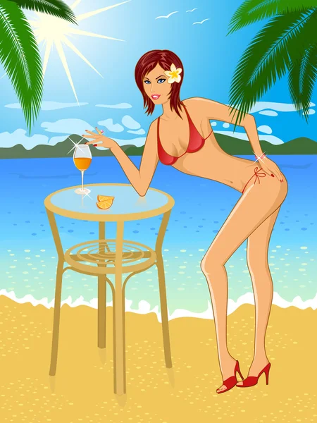 Дівчина брюнетка на пляжі — стоковий вектор