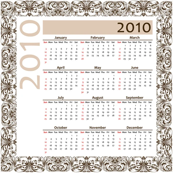 Календар на 2010 вінтажний — стоковий вектор