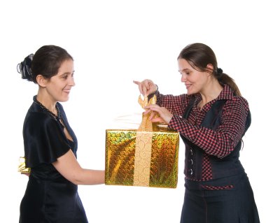 GIRL MAKE PRESENT TO ANOTHER ONE clipart