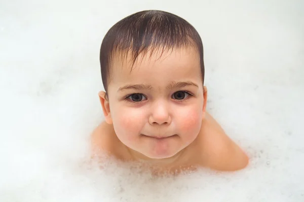 Bath is cool! (crafty boy in foam) — Stock Photo, Image