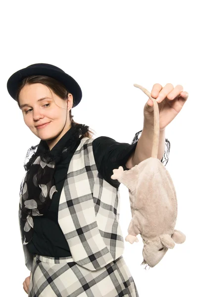 Trick girl with rat — Stock Photo, Image