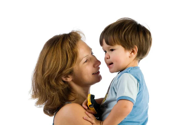 Försiktig mamma med barn — Stockfoto