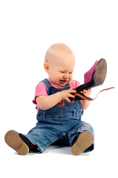 Funny baby med sko — Stockfoto