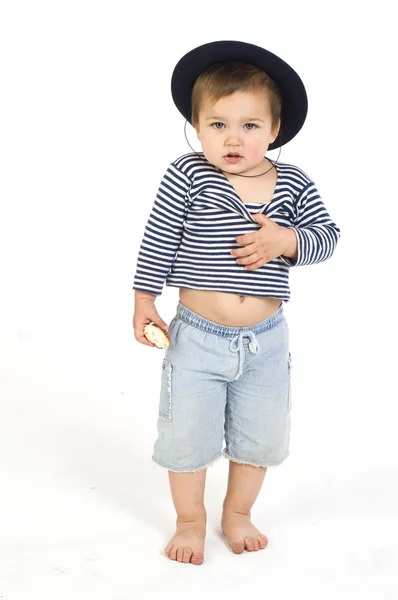 Denizci çocuk şapkası ile — Stok fotoğraf