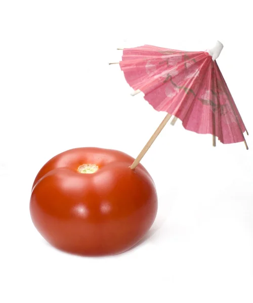 Ομπρέλα eoith κόκκινη ντομάτα που απομονώνονται σε wh — Φωτογραφία Αρχείου
