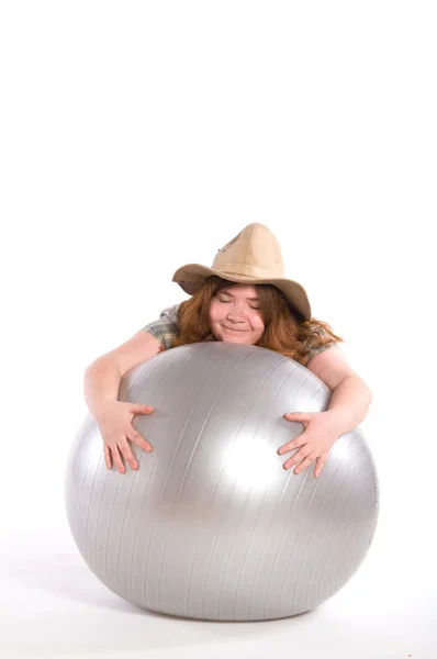 Happy woman with silver ball — Stock Photo, Image