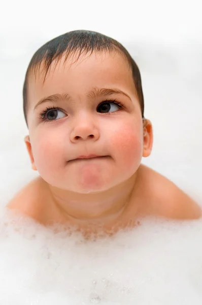 stock image Thoughtful year old boy in foam