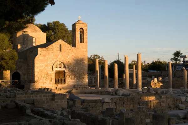 stock image Ancient church and ruins of colomns