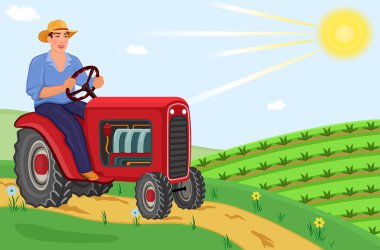 Farmer driving tractor clipart