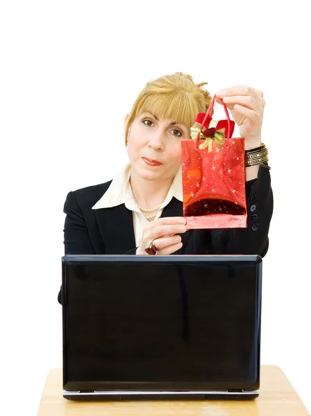 Businesswoman giving gifts — Stock Photo, Image