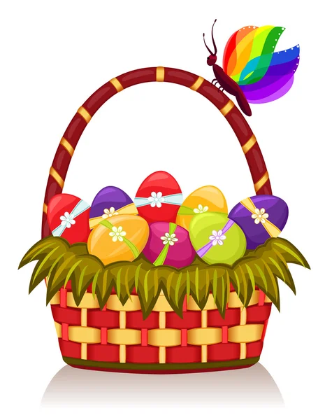 Easter basket with decorated eggs — Stock Vector